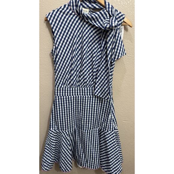 Tish Cox Dresses & Skirts - Tish Cox Blue & White Gingham Mini Dress with Neck Tie